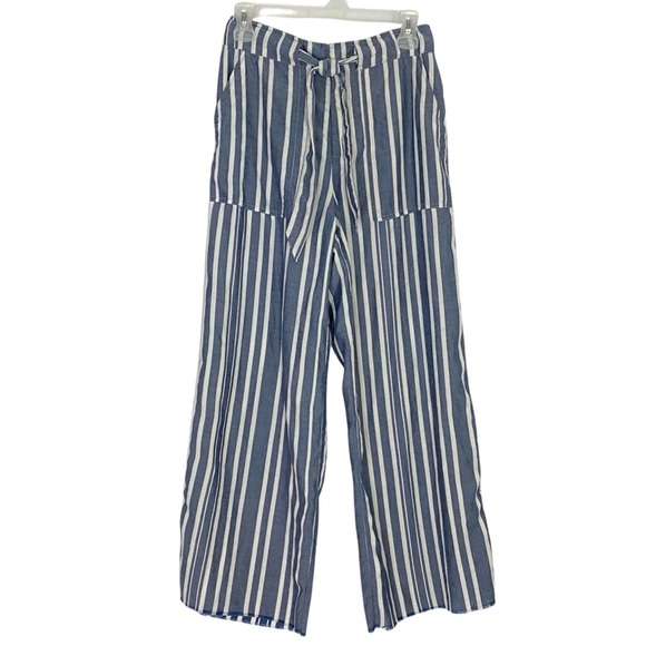 Chan Luu Pants - Chan Luu Charlotte Pants Wide Leg Blue White Striped Womens Size Small Tie Waist